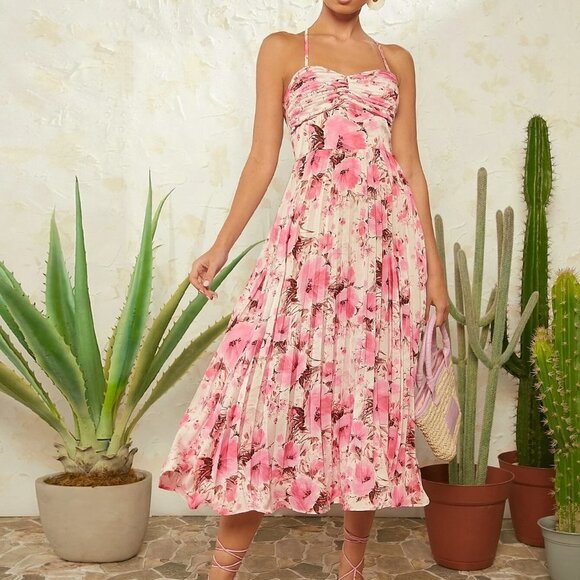 Floral Print Ruched Bust Pleated Hem Cami Dress - Picture 5 of 5